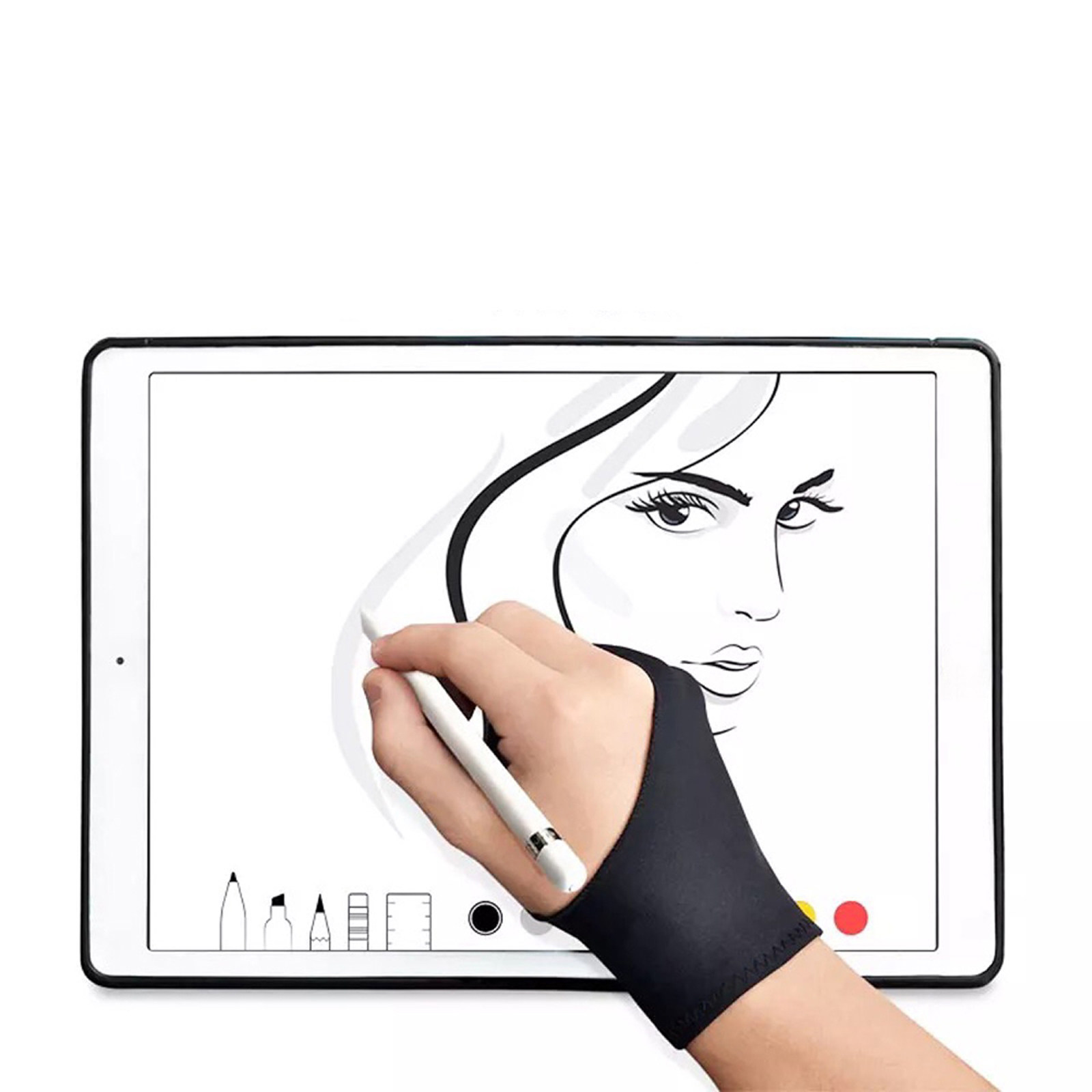 Drawing Glove Two Finger Artist - قطعتان من قفازات الرسم المضادة للبقع،