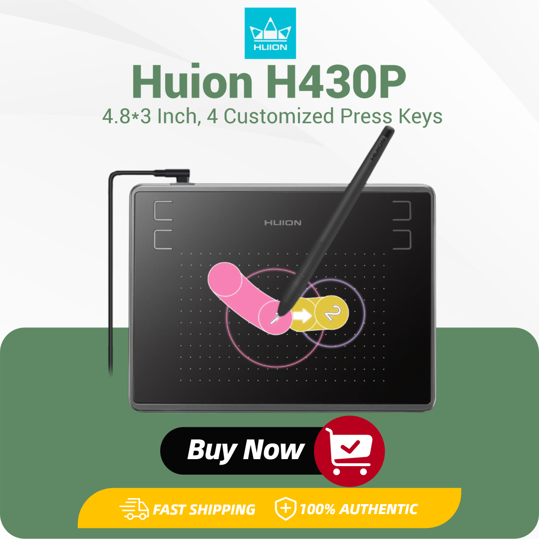 Drawing Tablet Battery Free Stylus - لوح رسم HUION Inspiroy H430P مقاس