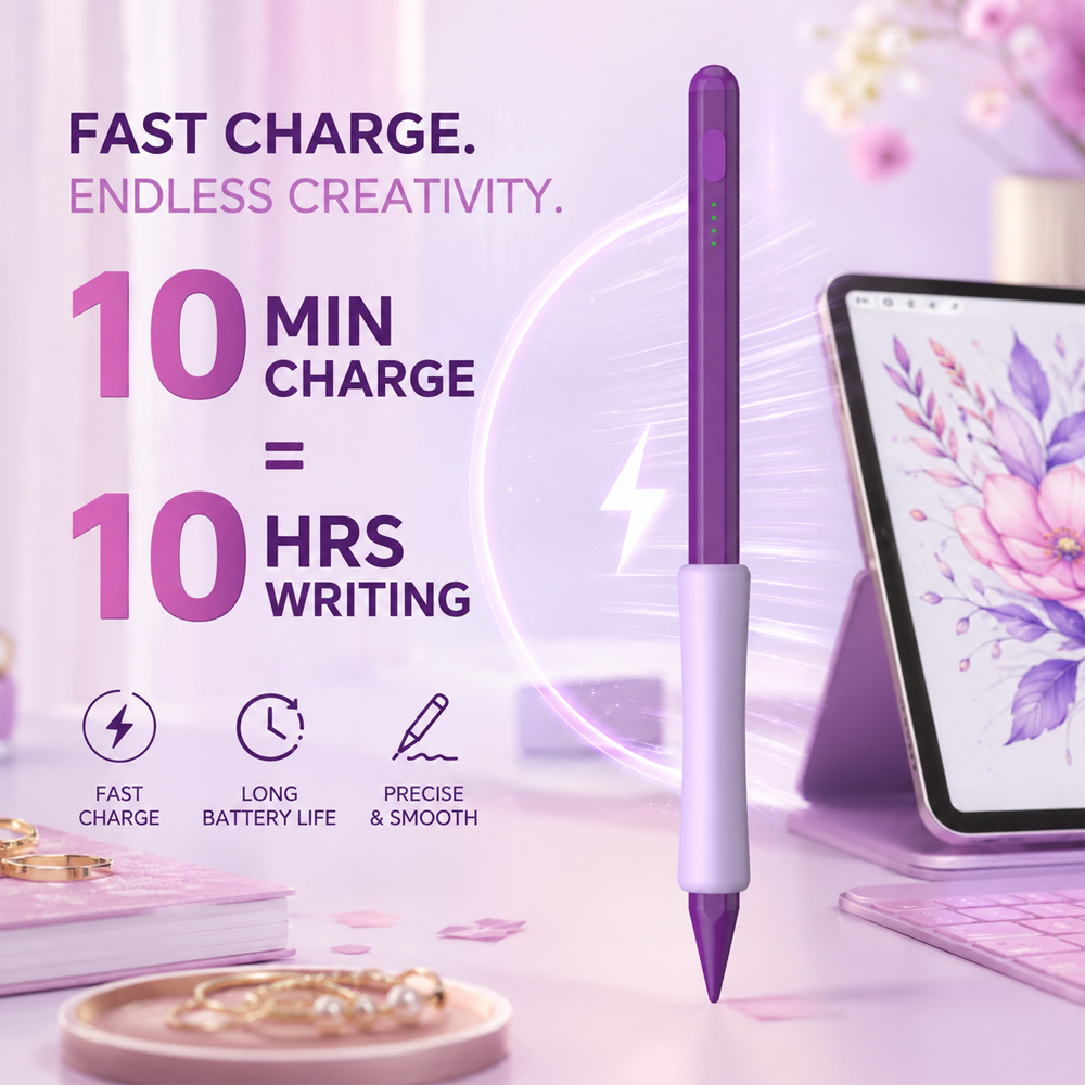 قلم ستايلس أرجواني للآيباد، شح - مراجعة Drawing Tablet Battery Free Stylus وسعره